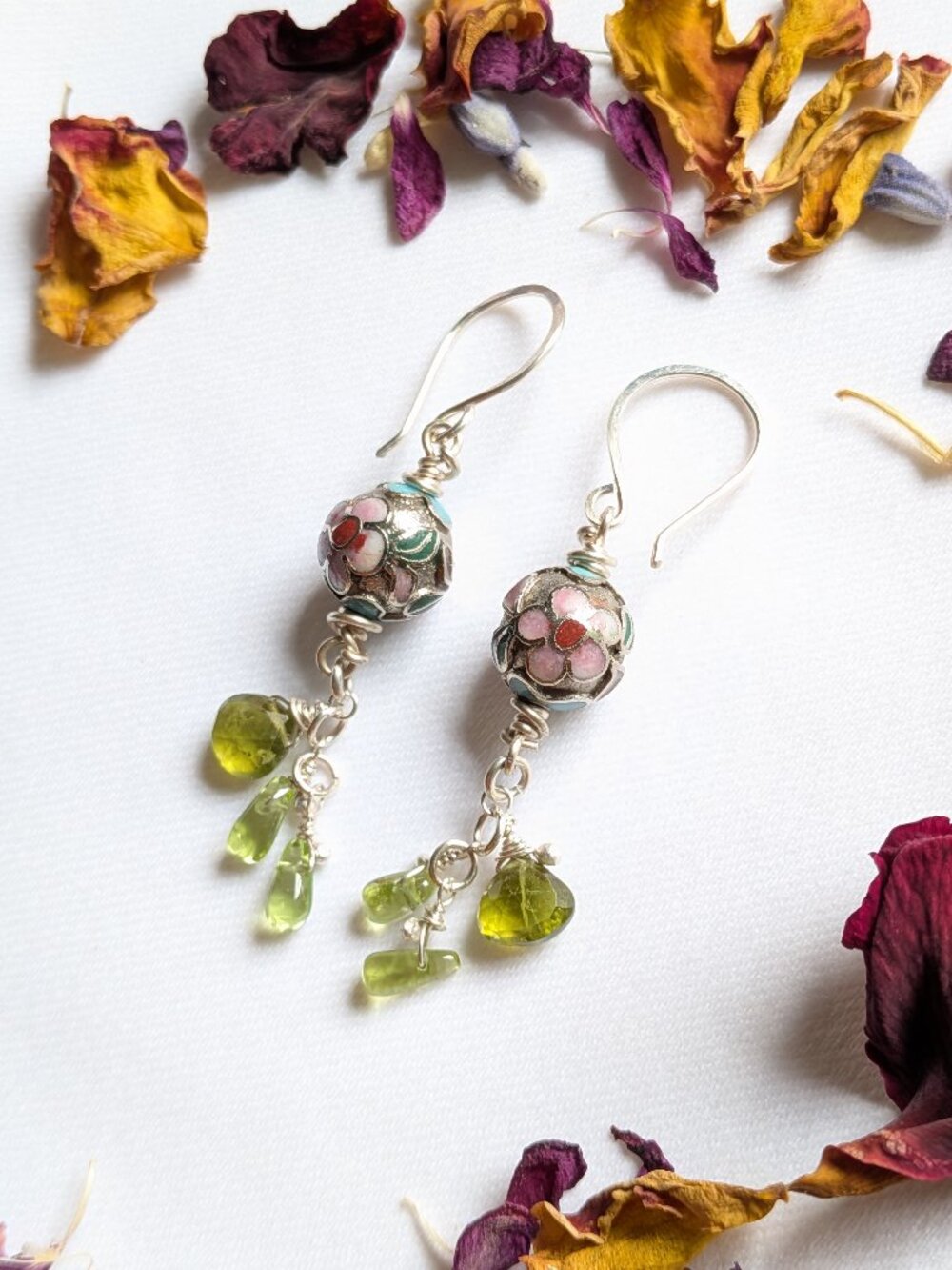 Vintage Cloissone Earrings Artisan Sterling Silver with Peridot